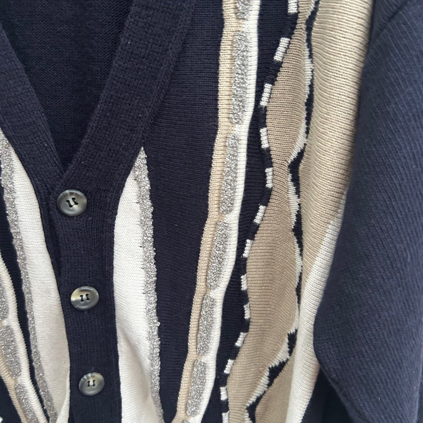 St Clou Strickjacke Herren Gr 52 L Schwarz Beige Vintage Retro Cardigan Wolle Mix