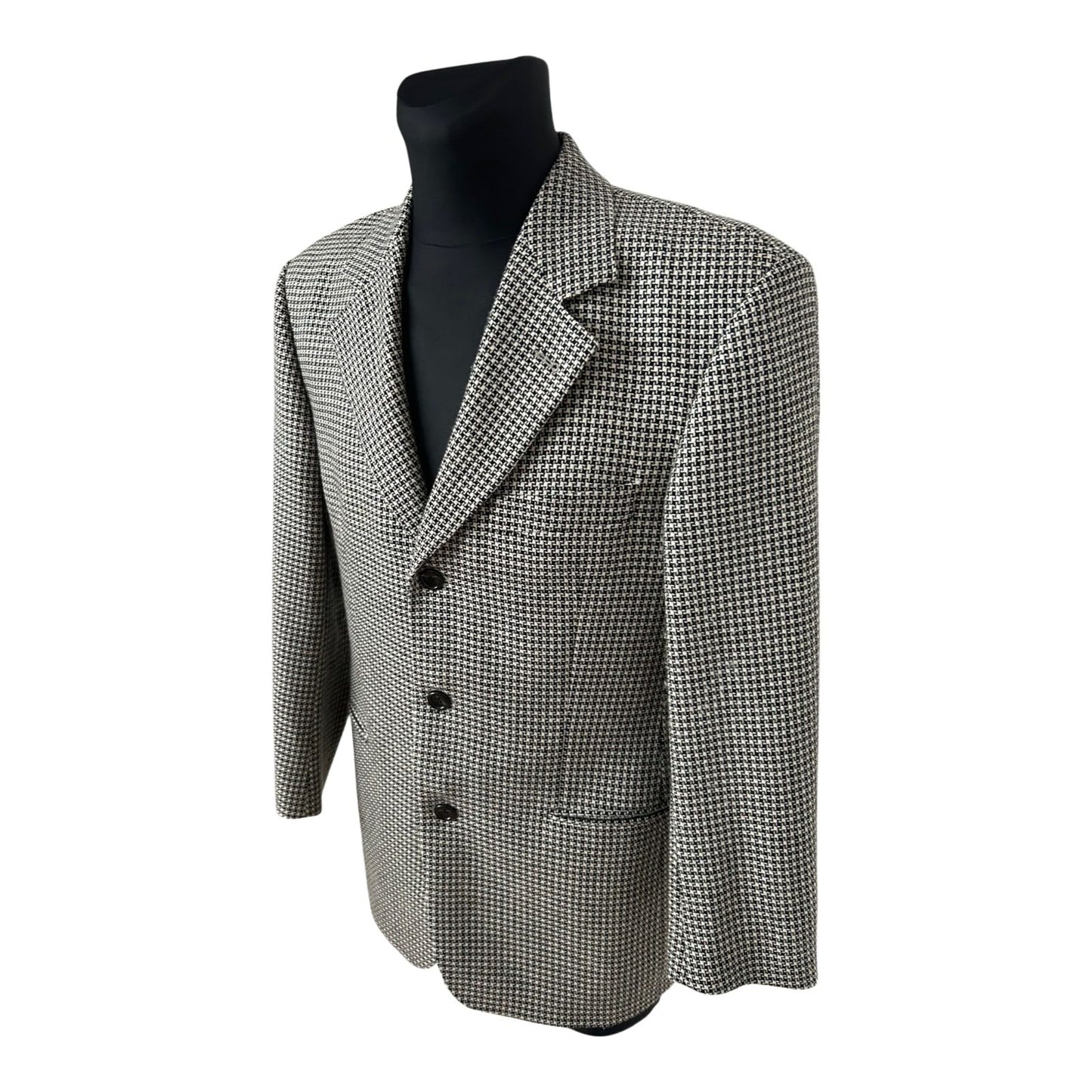 Thöny Mode Sakko Herren Gr 48 Schwarz Beige Hahnentritt Wolle Kaschmir