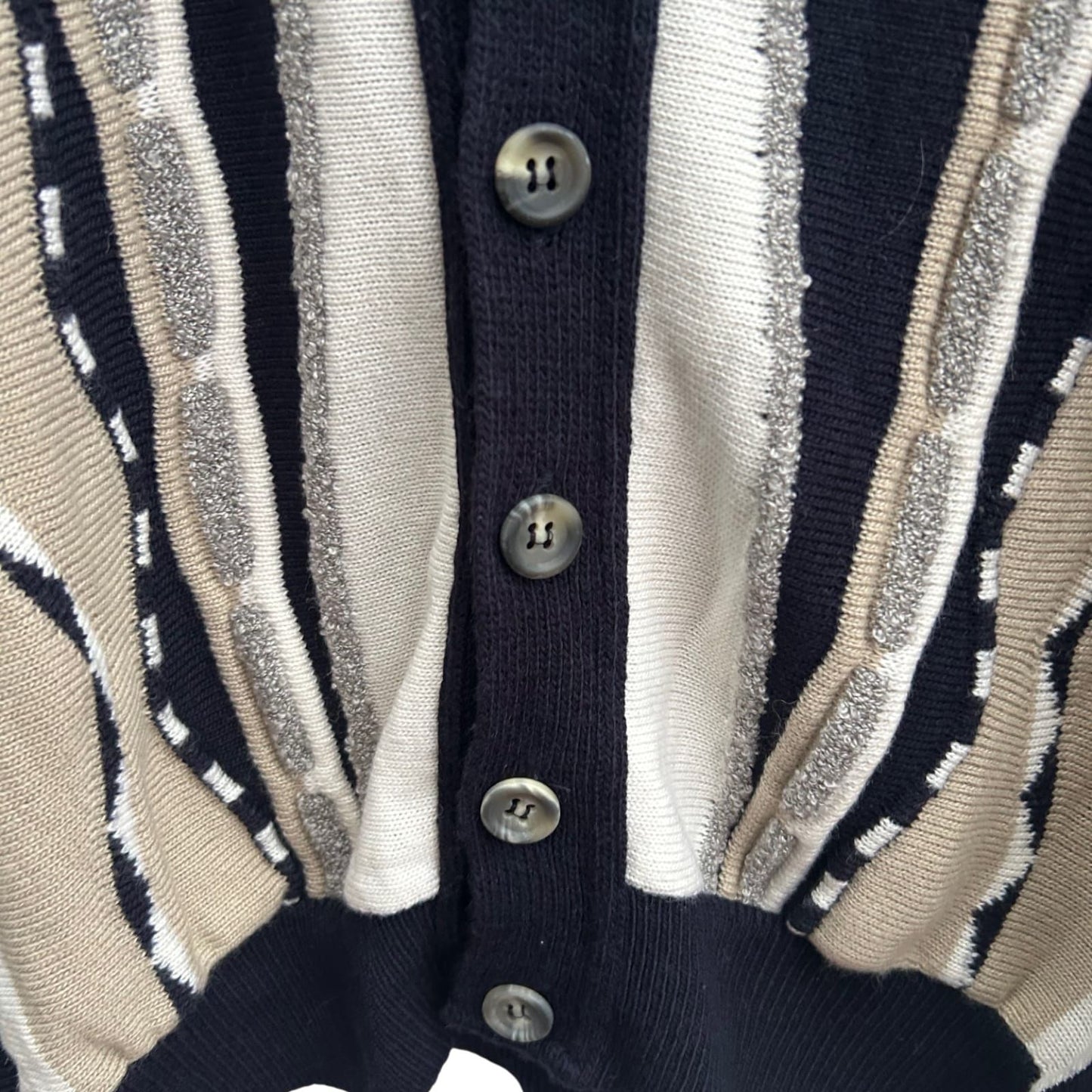 St Clou Strickjacke Herren Gr 52 L Schwarz Beige Vintage Retro Cardigan Wolle Mix