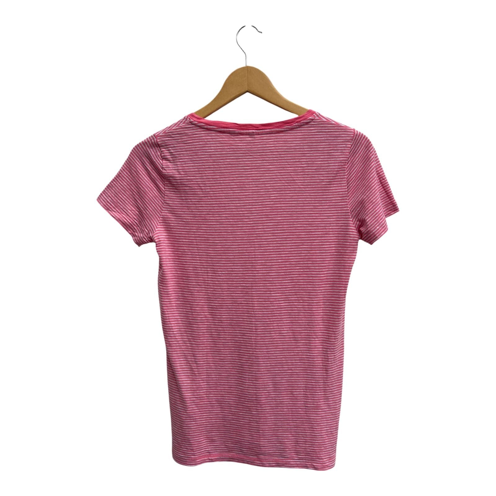 Uniqlo Shirt Damen Gr S Rosa Gestreift Viskose Baumwolle Kurzarm V-Ausschnitt