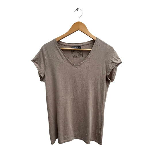 1982 Shirt Damen Gr XL Beige Baumwolle Kurzarm V-Ausschnitt Basic Casual