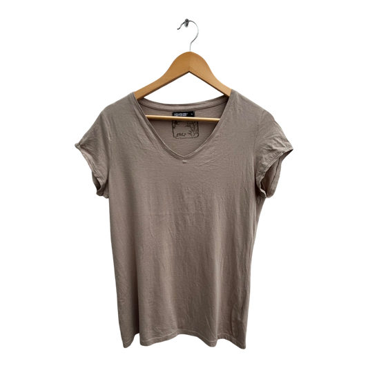 1982 Shirt Damen Gr XL Beige Baumwolle Kurzarm V-Ausschnitt Basic Casual