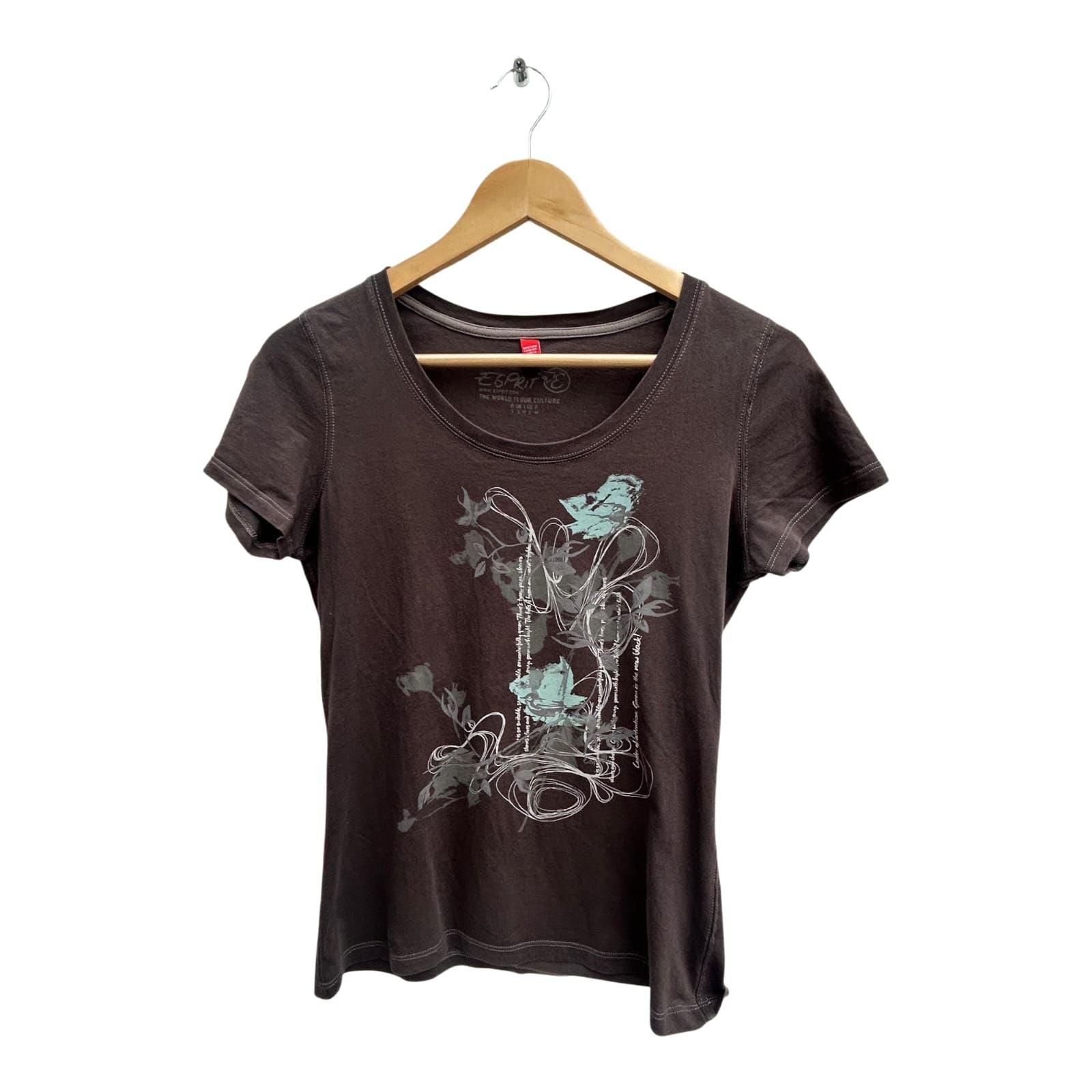 Esprit T Shirt Damen Gr S Braun Rundhals Baumwolle Kurzarm Blumenprint Casual