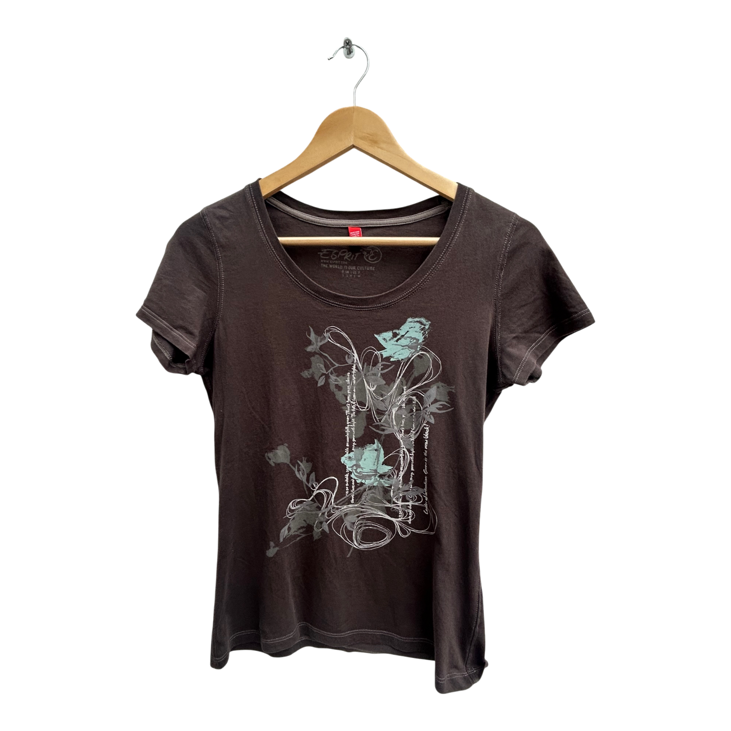 Esprit T Shirt Damen Gr S Braun Rundhals Baumwolle Kurzarm Blumenprint Casual