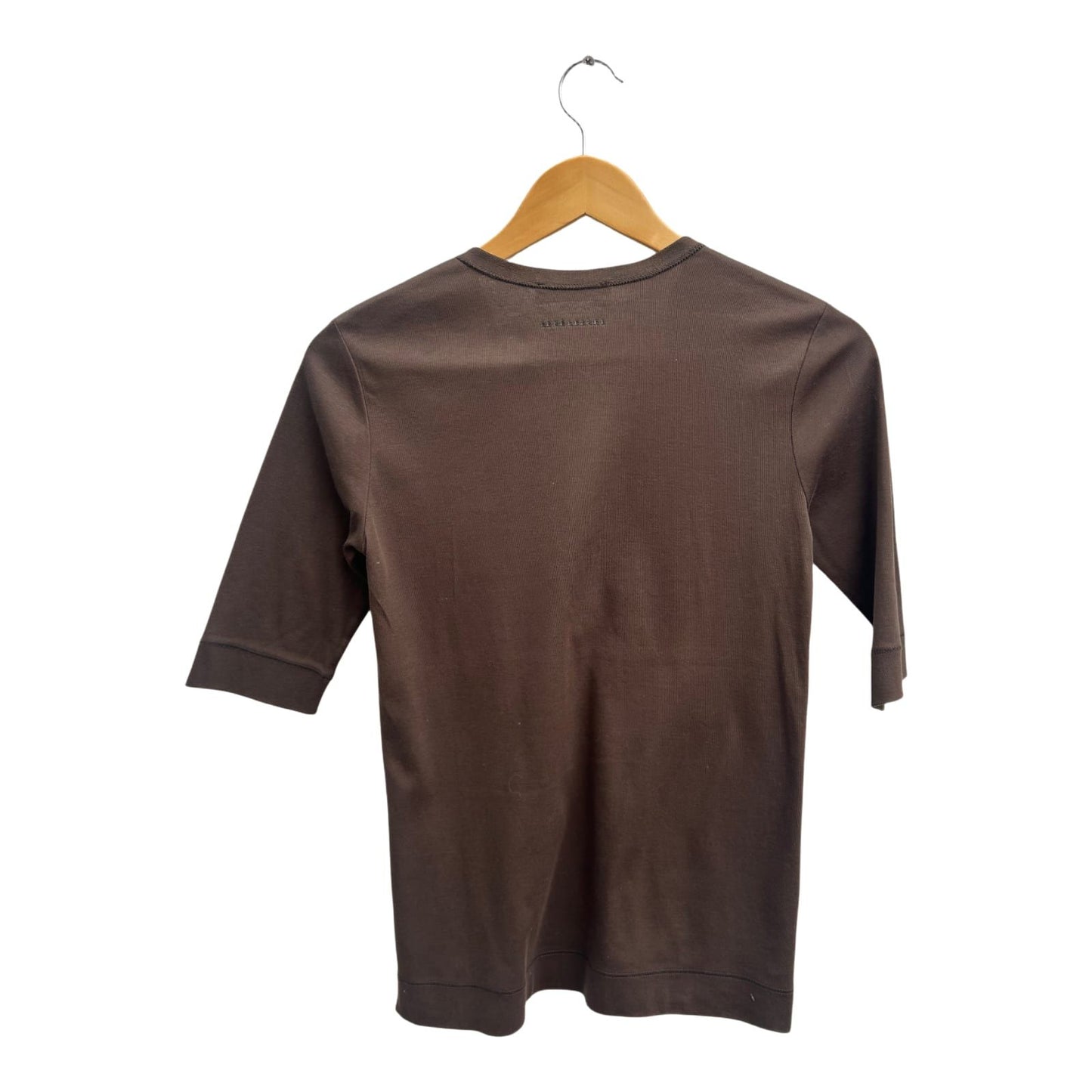 Rene Lezard Shirt Damen Gr S Braun Baumwolle Kurzarm V-Ausschnitt Elegant Chic