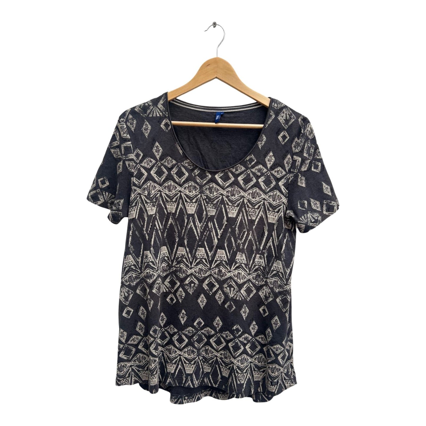 Cecil Shirt Damen Gr XL Grau Baumwolle Kurzarm Rundhals Muster Casual
