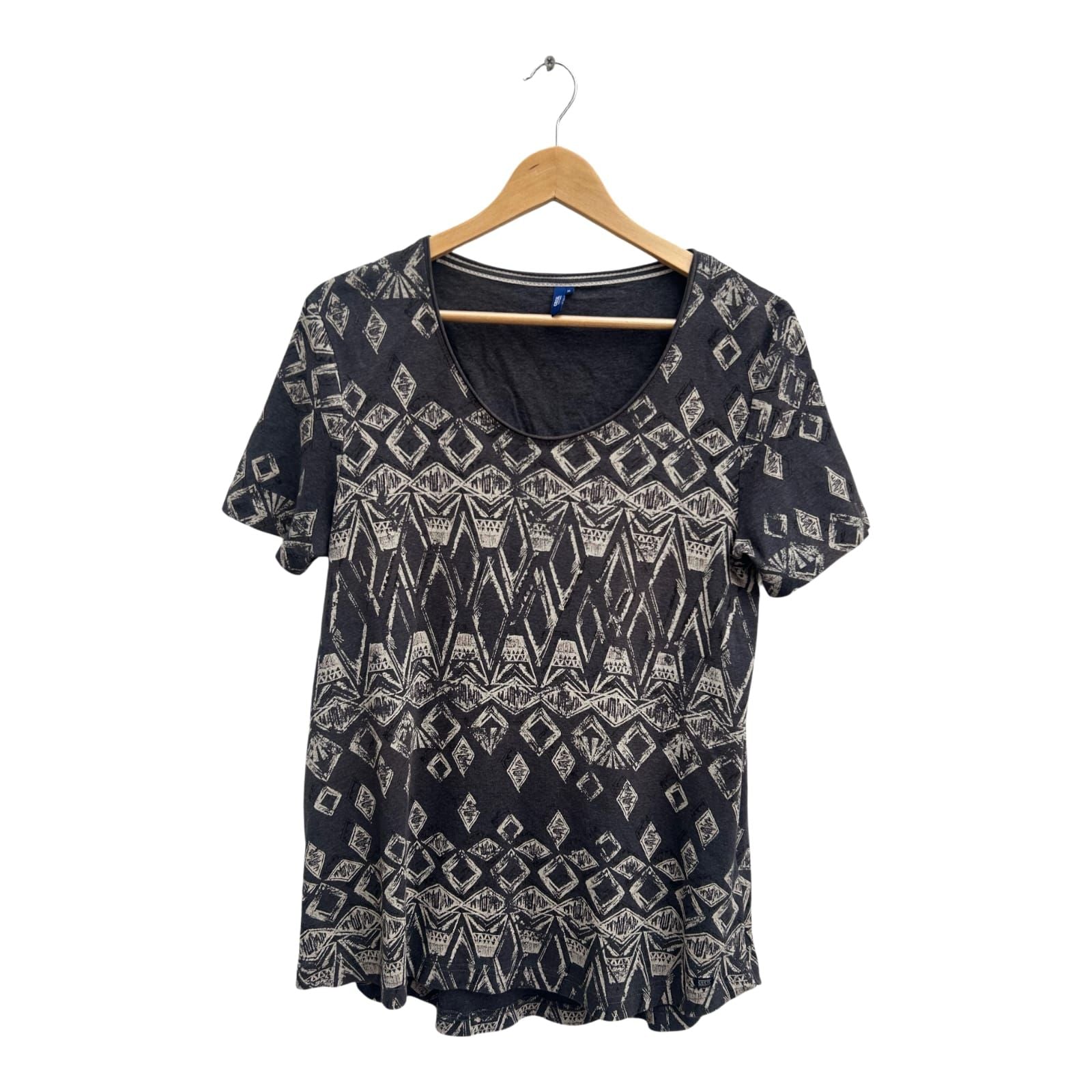 Cecil Shirt Damen Gr XL Grau Baumwolle Kurzarm Rundhals Muster Casual