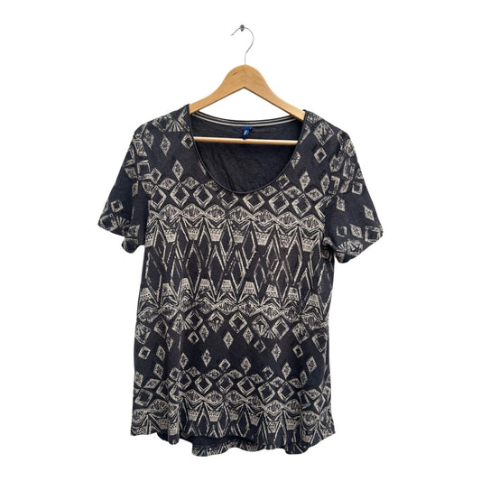 Cecil Shirt Damen Gr XL Grau Baumwolle Kurzarm Rundhals Muster Casual