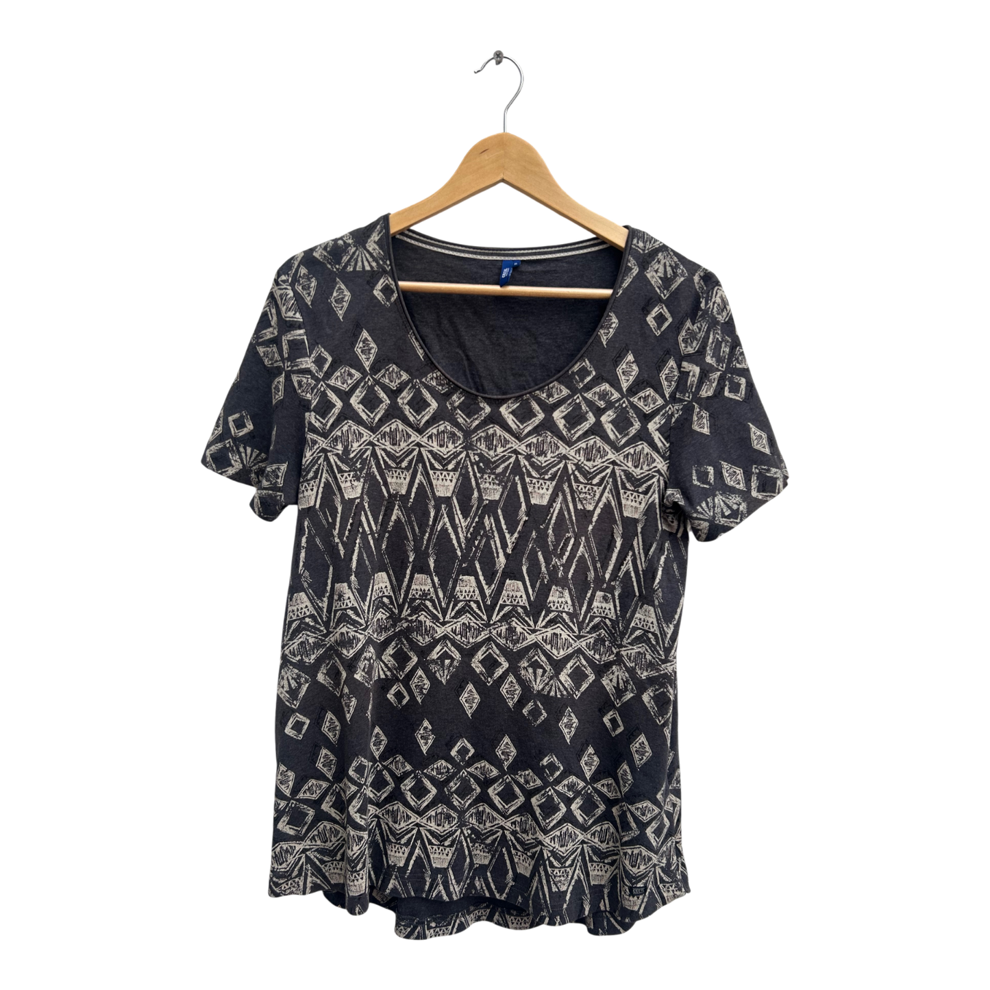 Cecil Shirt Damen Gr XL Grau Baumwolle Kurzarm Rundhals Muster Casual