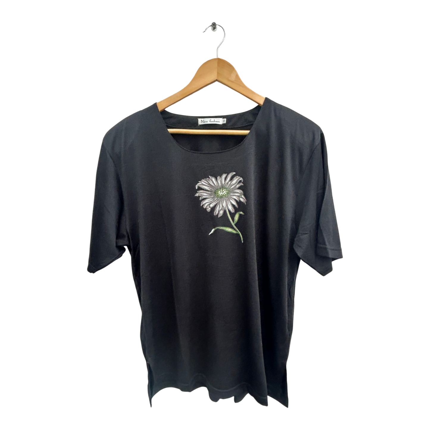 Vintage New Fashion Shirt Damen Gr XL Schwarz Blumenprint Schulterpolster Elegant