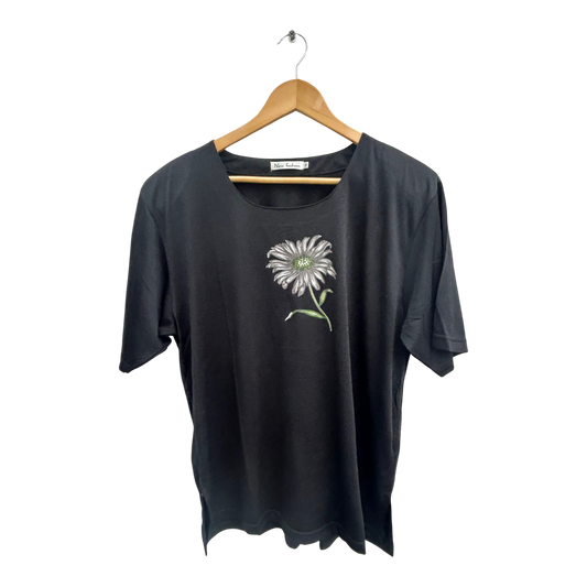 Vintage New Fashion Shirt Damen Gr XL Schwarz Blumenprint Schulterpolster Elegant