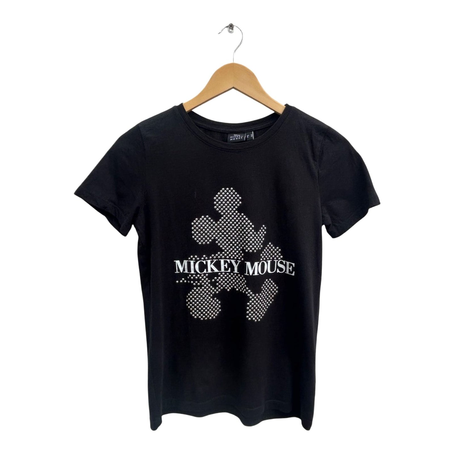 Disney Mickey Mouse Shirt Damen Gr S Schwarz Baumwolle Nieten Print Kurzarm