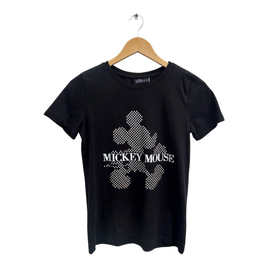 Disney Mickey Mouse Shirt Damen Gr S Schwarz Baumwolle Nieten Print Kurzarm