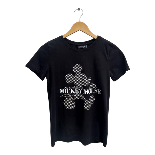 Disney Mickey Mouse Shirt Damen Gr S Schwarz Baumwolle Nieten Print Kurzarm