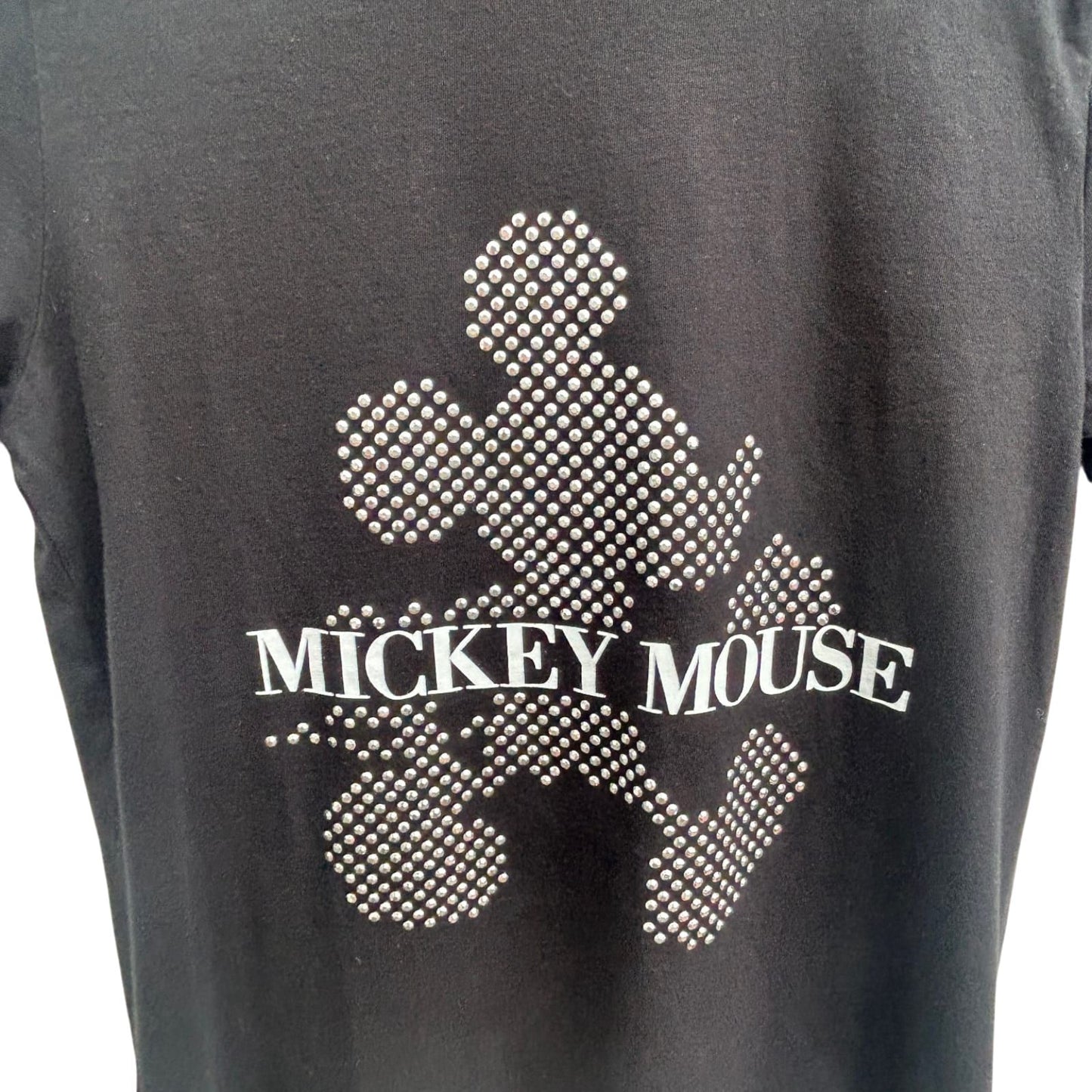 Disney Mickey Mouse Shirt Damen Gr S Schwarz Baumwolle Nieten Print Kurzarm