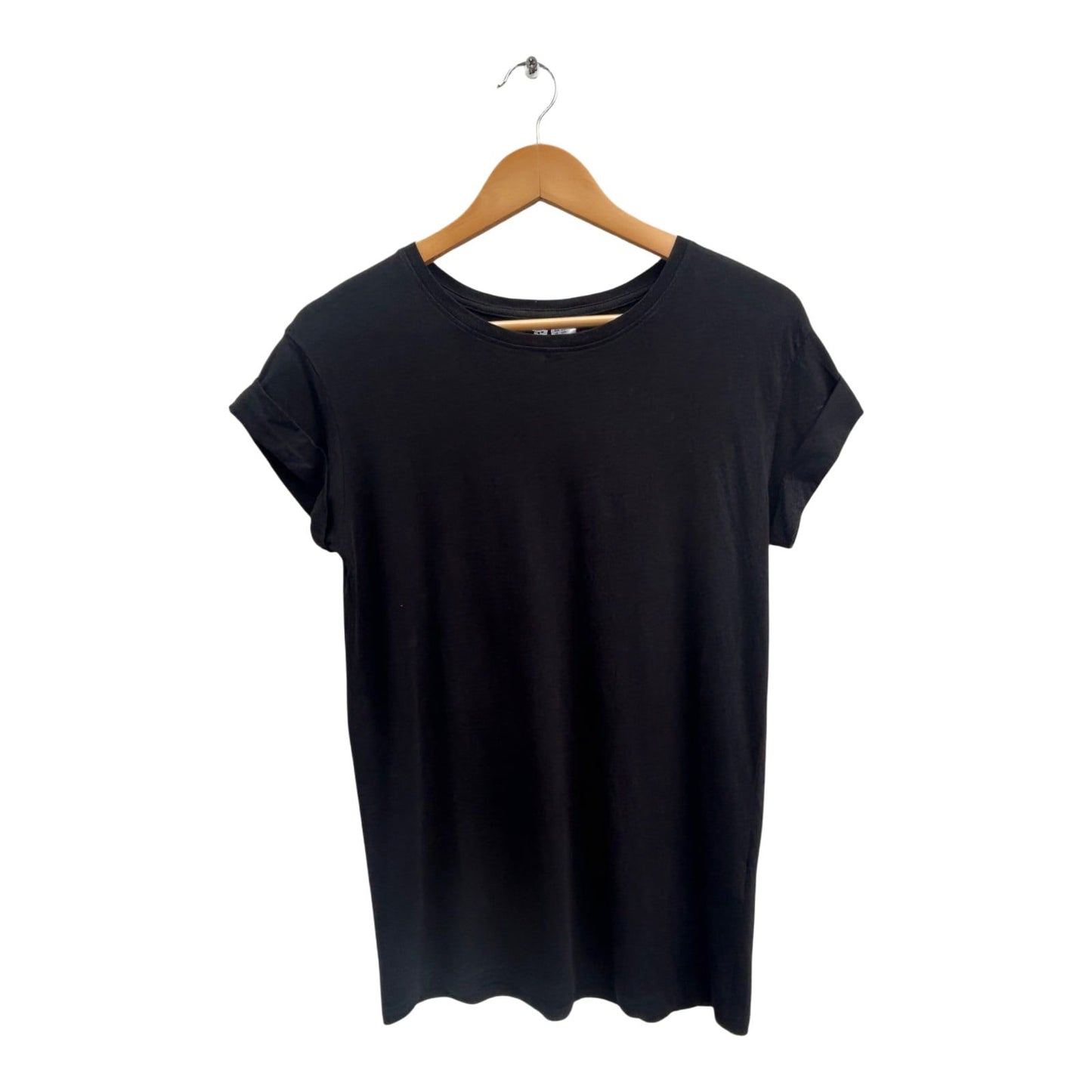 H&M Shirt Damen Gr XXS Schwarz Baumwolle Kurzarm Rundhals Basic Casual