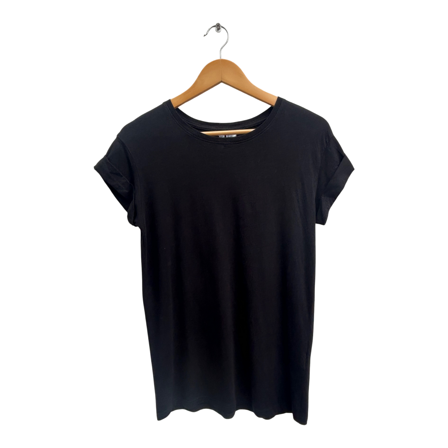 H&M Shirt Damen Gr XXS Schwarz Baumwolle Kurzarm Rundhals Basic Casual