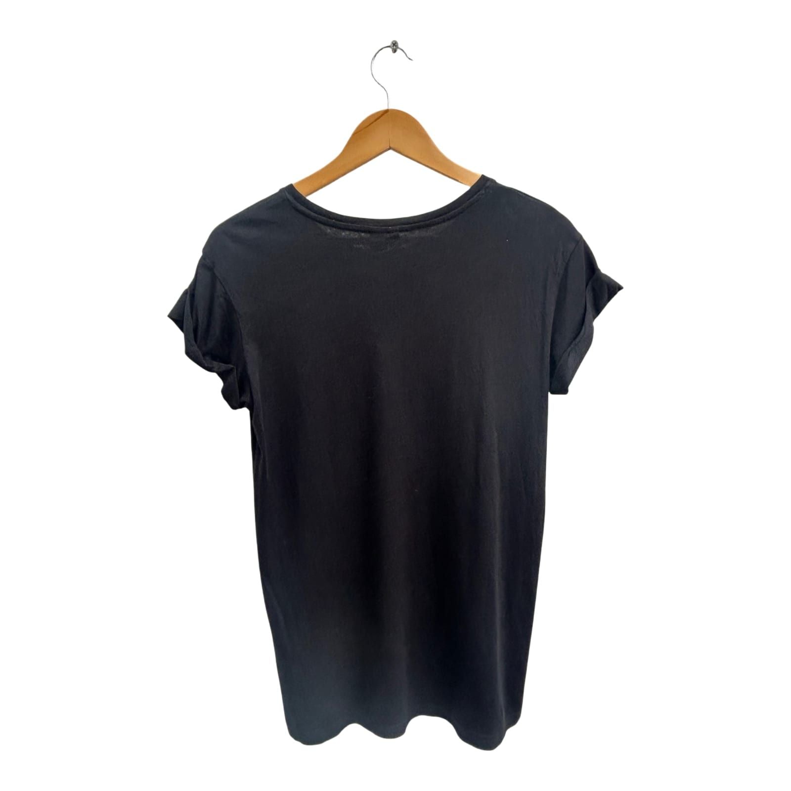 H&M Shirt Damen Gr XXS Schwarz Baumwolle Kurzarm Rundhals Basic Casual