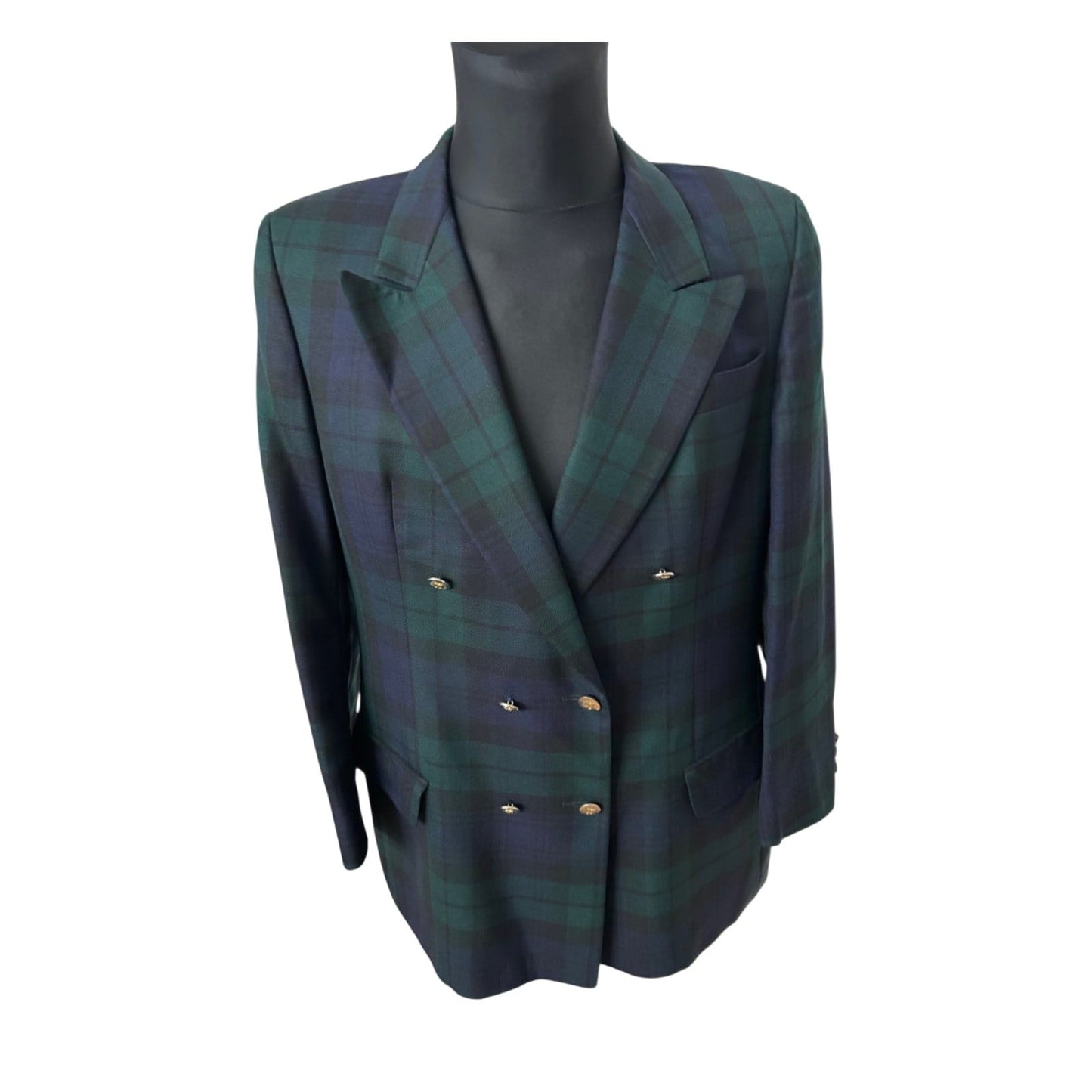 DAKS London Blazer Herren Gr 52 Dunkelblau Kariert Wolle Goldknöpfe Elegant