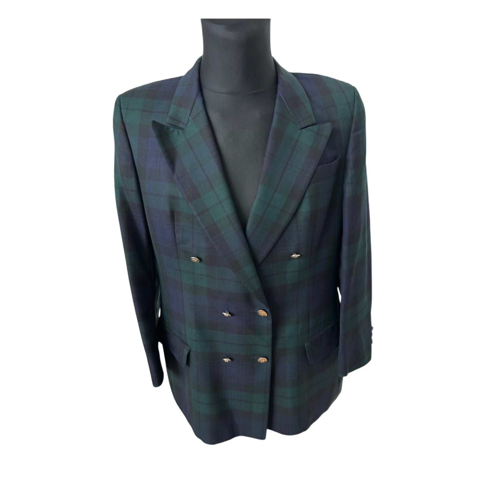 DAKS London Blazer Herren Gr 52 Dunkelblau Kariert Wolle Goldknöpfe Elegant