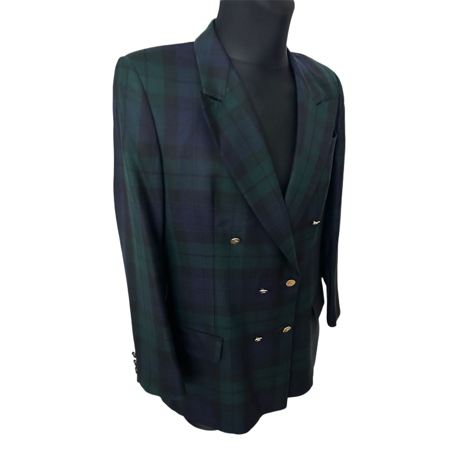 DAKS London Blazer Herren Gr 52 Dunkelblau Kariert Wolle Goldknöpfe Elegant