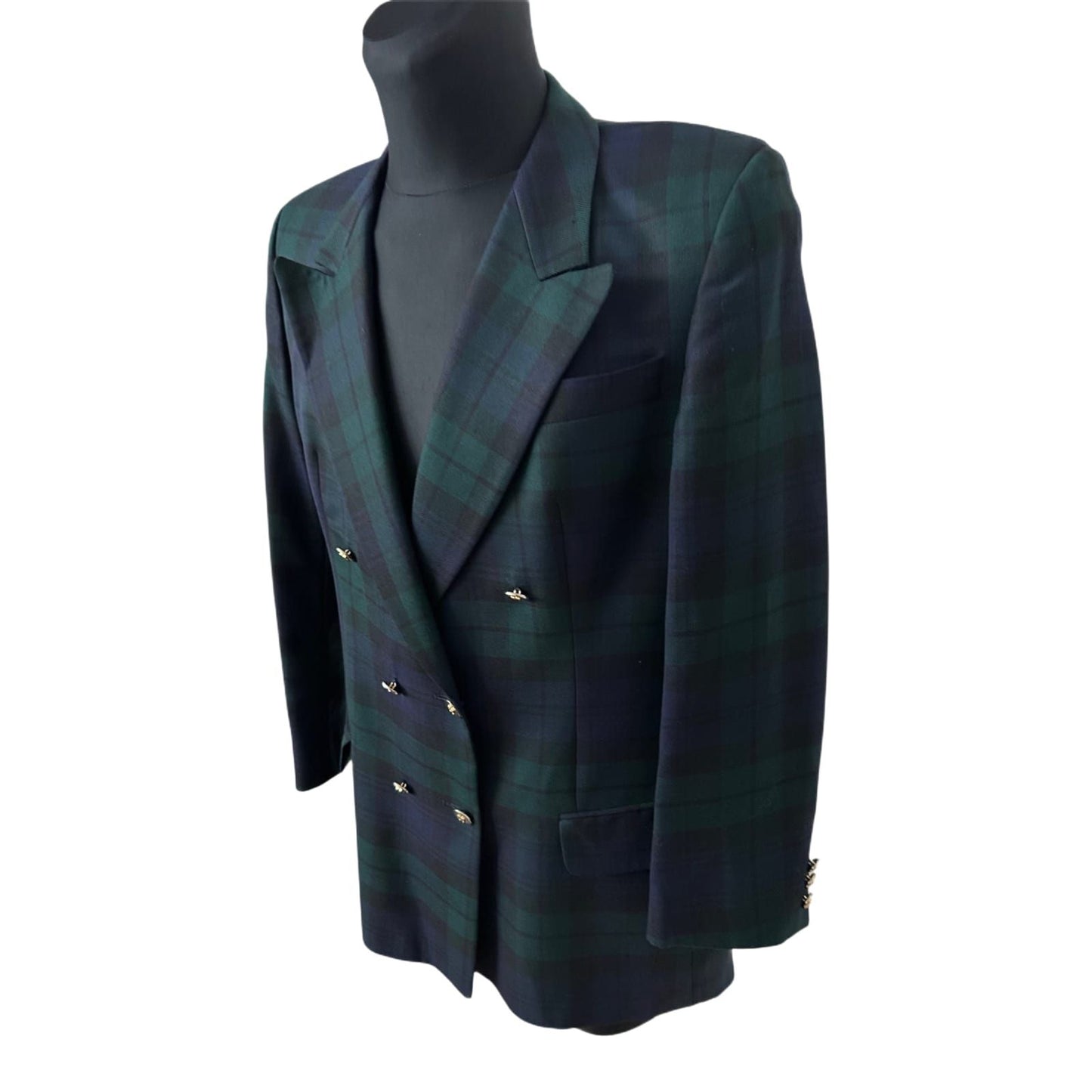 DAKS London Blazer Herren Gr 52 Dunkelblau Kariert Wolle Goldknöpfe Elegant