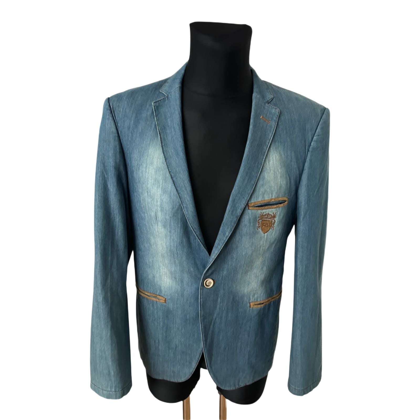 RIPRO Denim Sakko Herren Gr 52 Slim Fit Blau Denim Look Freizeit Sportlich