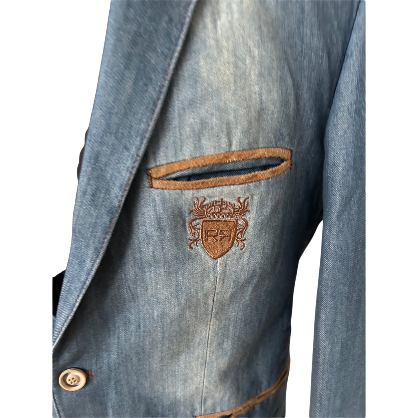 RIPRO Denim Sakko Herren Gr 52 Slim Fit Blau Denim Look Freizeit Sportlich