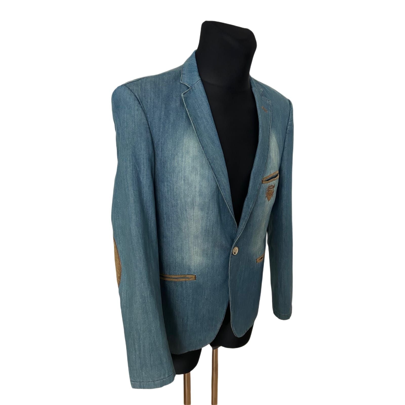 RIPRO Denim Sakko Herren Gr 52 Slim Fit Blau Denim Look Freizeit Sportlich