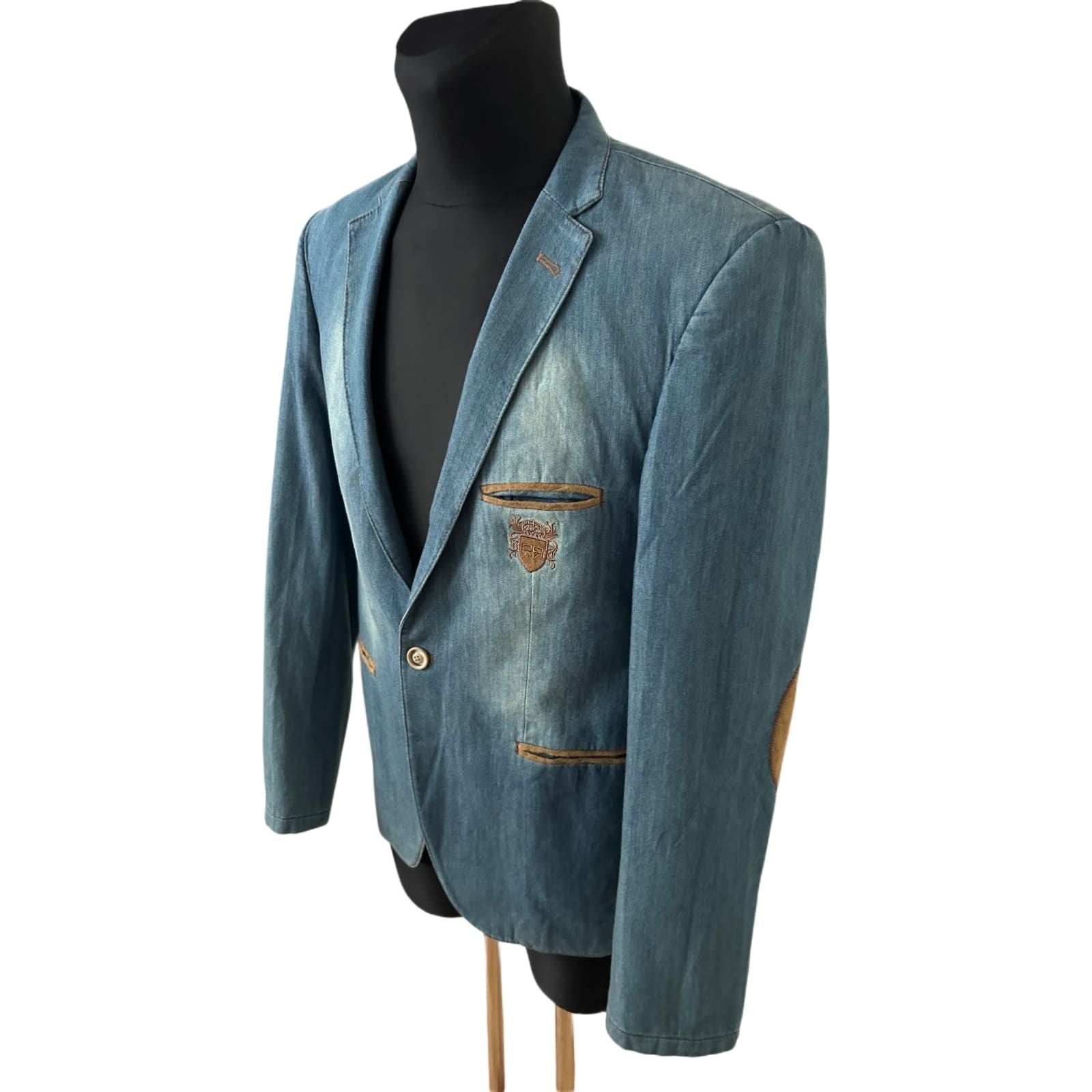 RIPRO Denim Sakko Herren Gr 52 Slim Fit Blau Denim Look Freizeit Sportlich