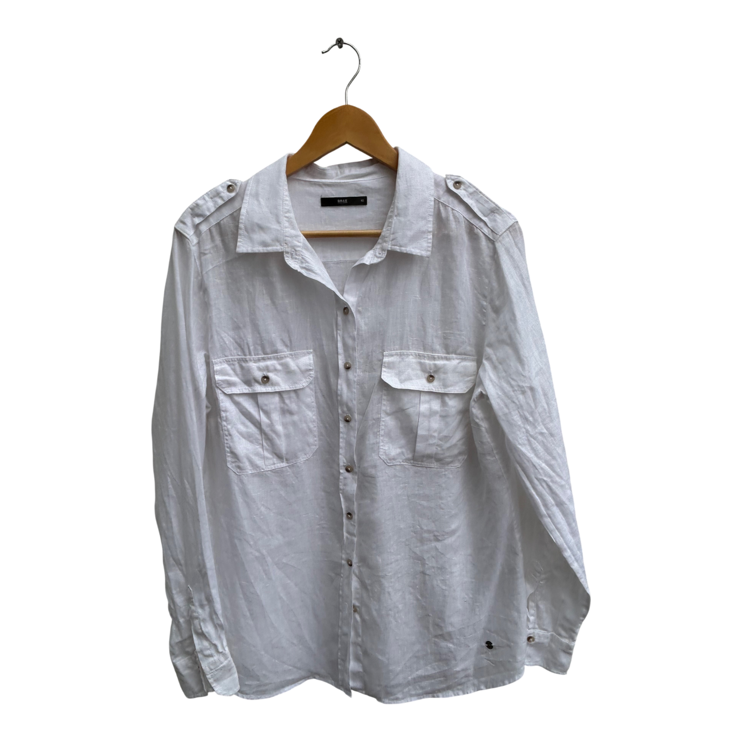 Brax Bluse Damen Gr 42 Weiß 100% Leinen Langarm Sommer Hemdbluse Elegant Klassisch