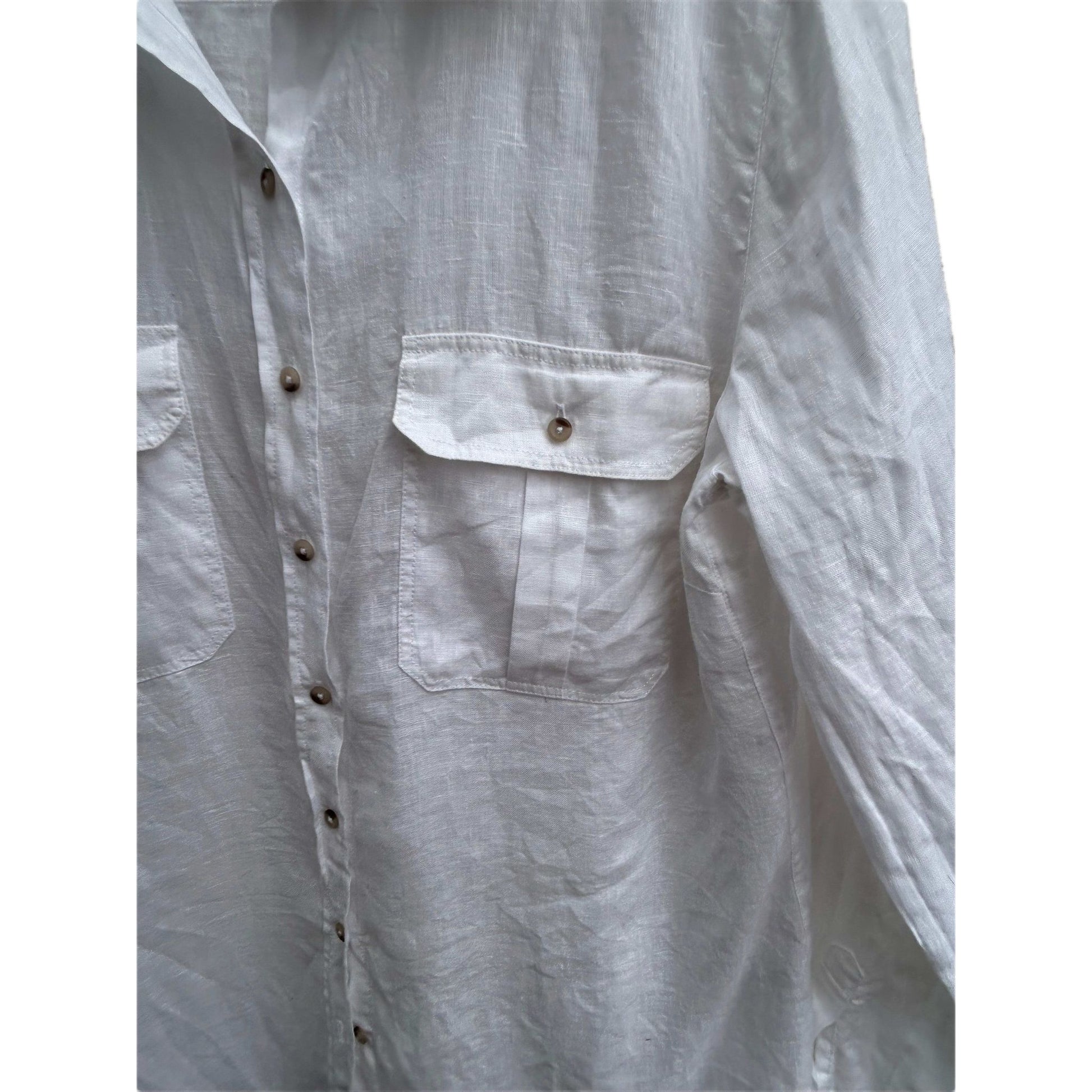 Brax Bluse Damen Gr 42 Weiß 100% Leinen Langarm Sommer Hemdbluse Elegant Klassisch