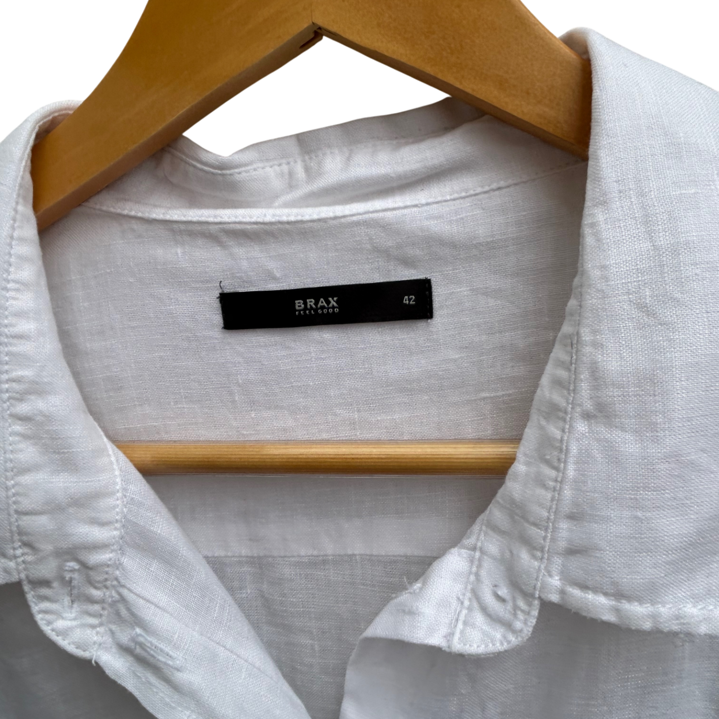 Brax Bluse Damen Gr 42 Weiß 100% Leinen Langarm Sommer Hemdbluse Elegant Klassisch