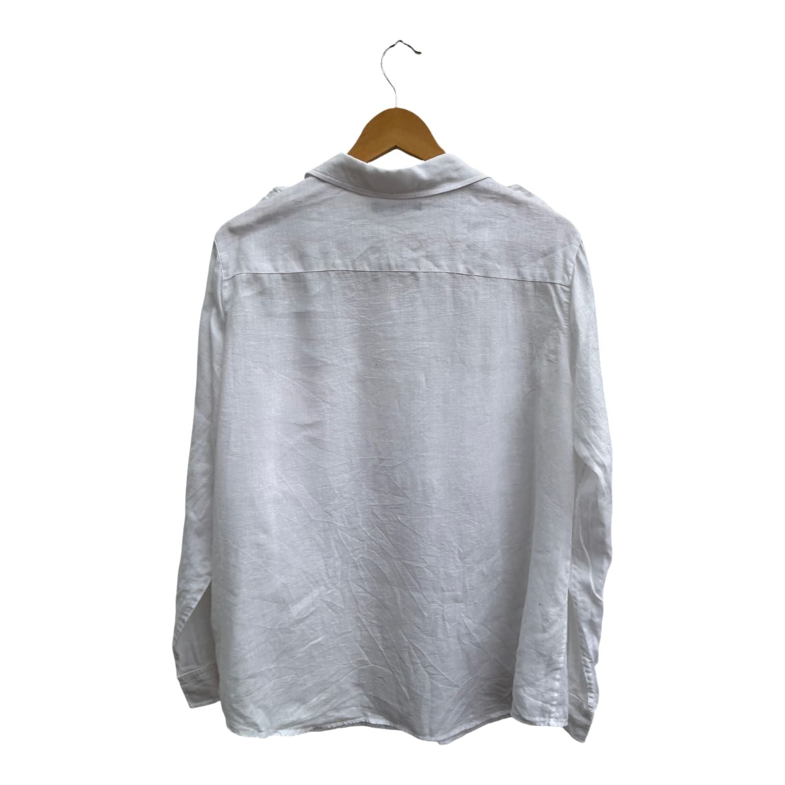 Brax Bluse Damen Gr 42 Weiß 100% Leinen Langarm Sommer Hemdbluse Elegant Klassisch