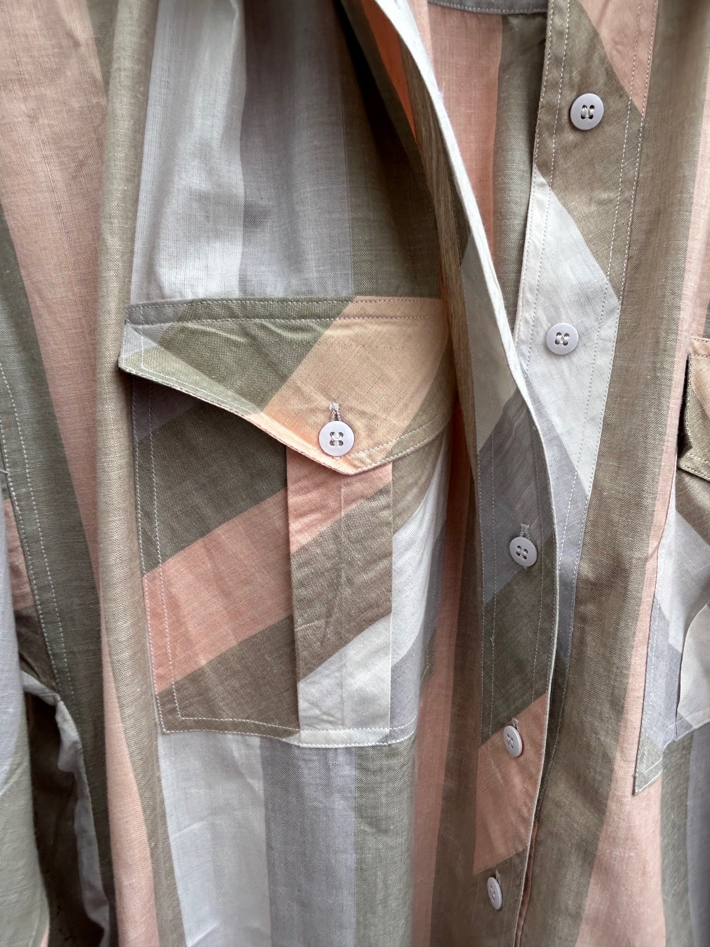 Vintage Bluse Damen Gr 36 Gestreift Langarm 100% Baumwolle Krempelärmel Mehrfarbig