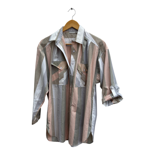 Vintage Bluse Damen Gr 36 Gestreift Langarm 100% Baumwolle Krempelärmel Mehrfarbig