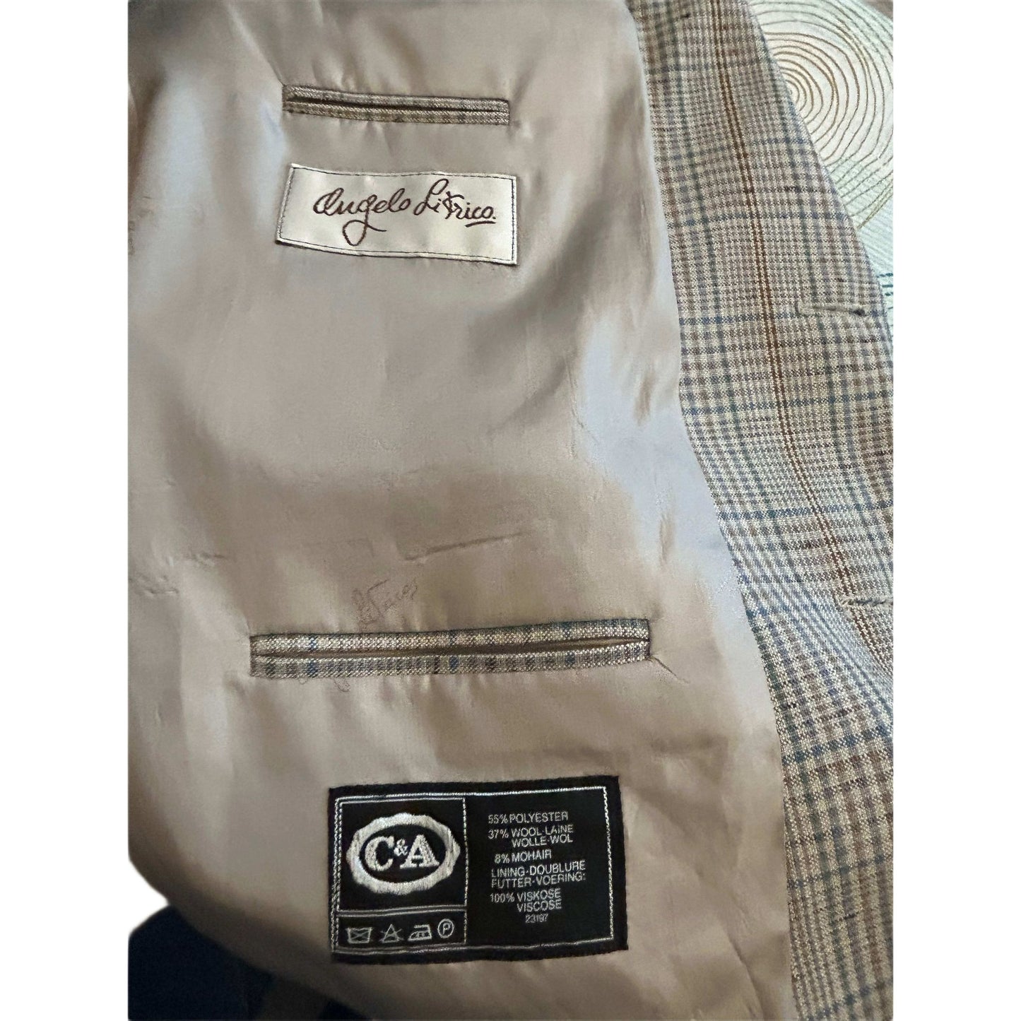 C&A Sakko Herren Gr 25 Beige Braun Karo Wolle Mohair Klassisch Elegant