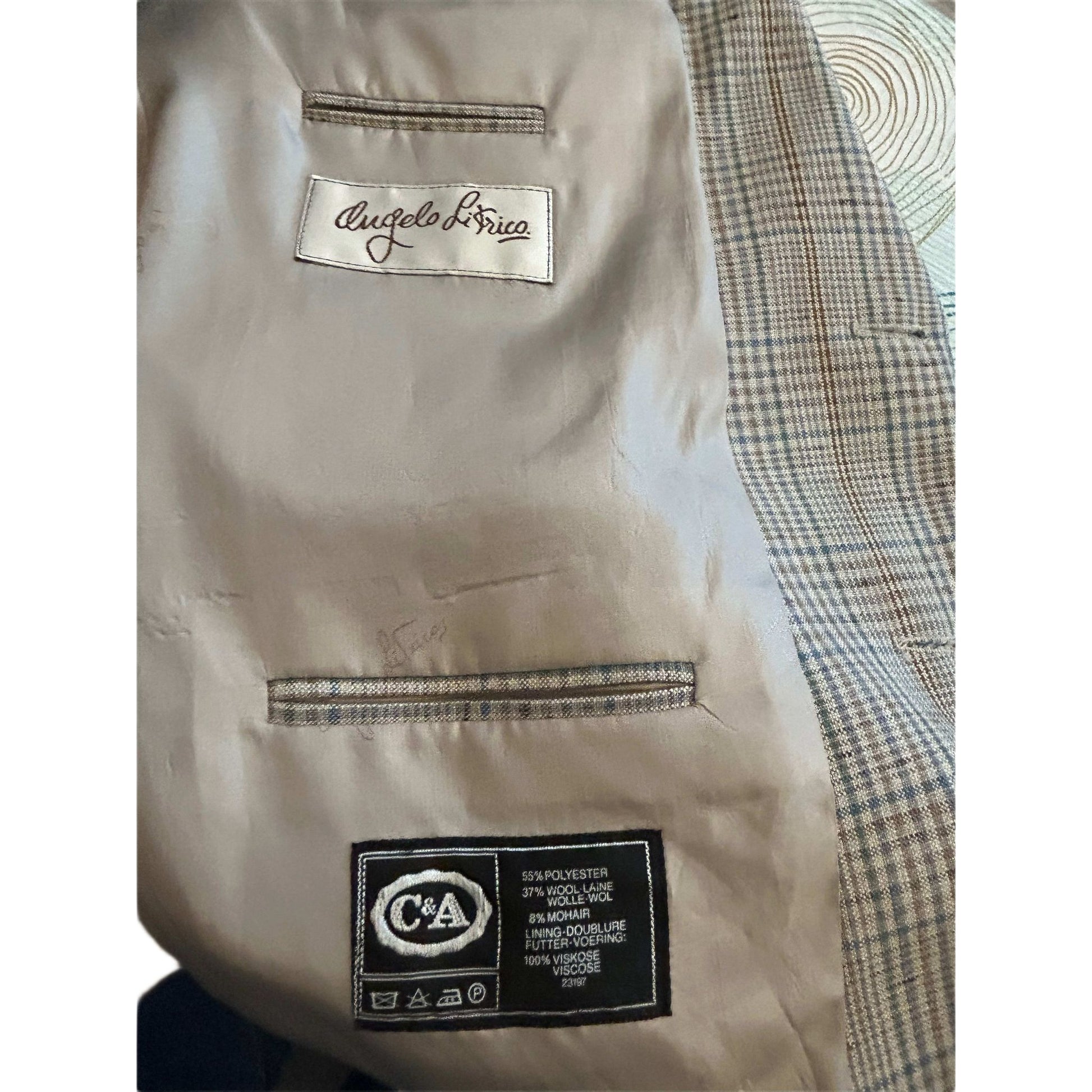 C&A Sakko Herren Gr 25 Beige Braun Karo Wolle Mohair Klassisch Elegant