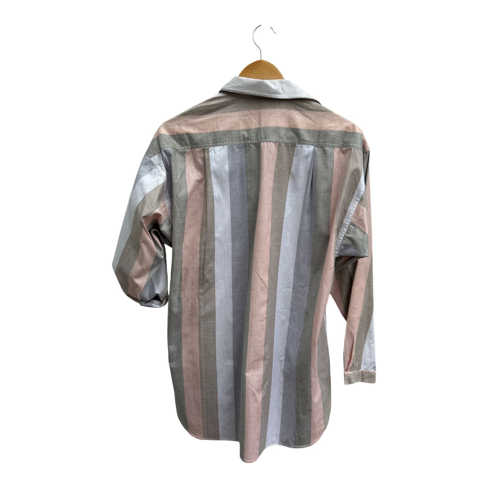 Vintage Bluse Damen Gr 36 Gestreift Langarm 100% Baumwolle Krempelärmel Mehrfarbig