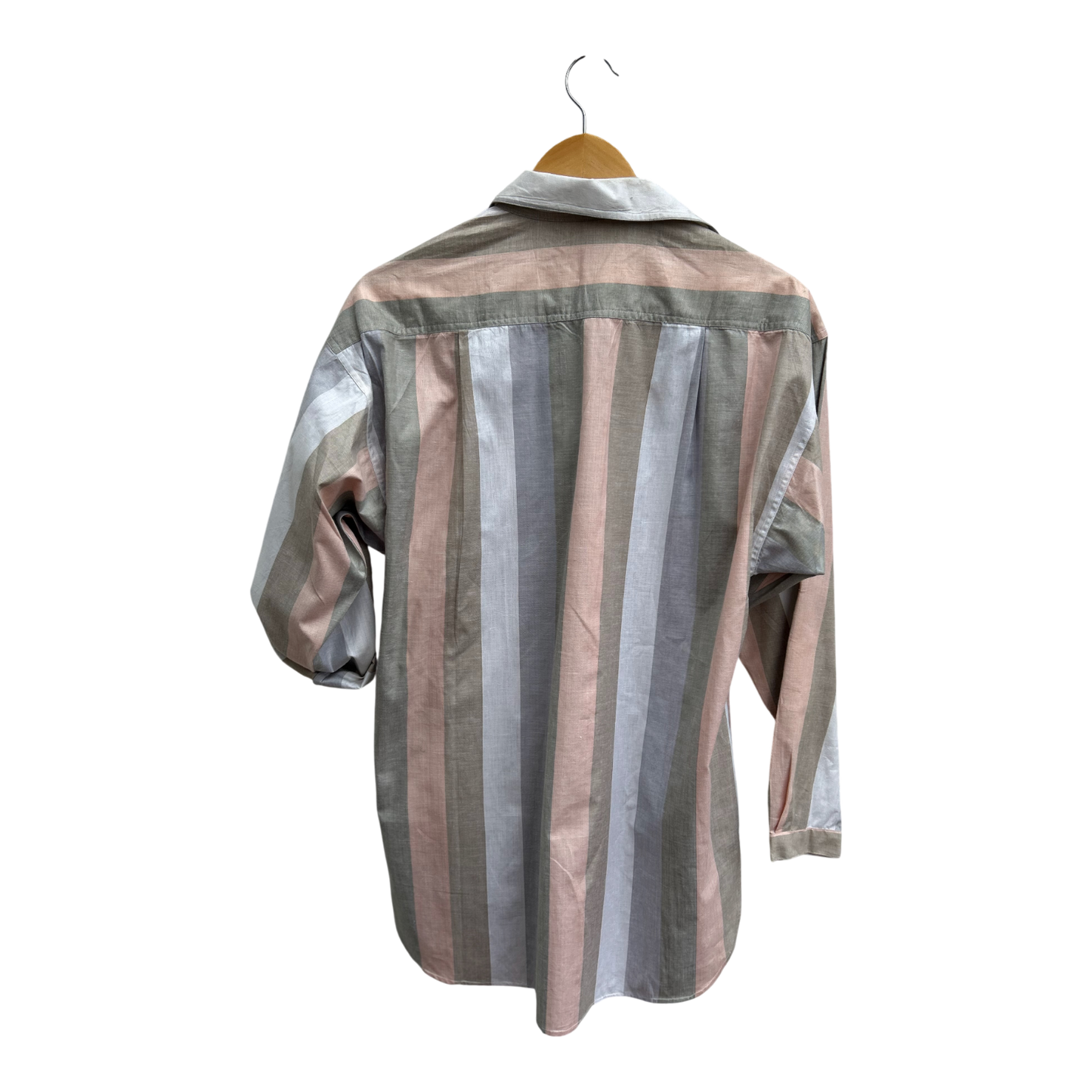 Vintage Bluse Damen Gr 36 Gestreift Langarm 100% Baumwolle Krempelärmel Mehrfarbig