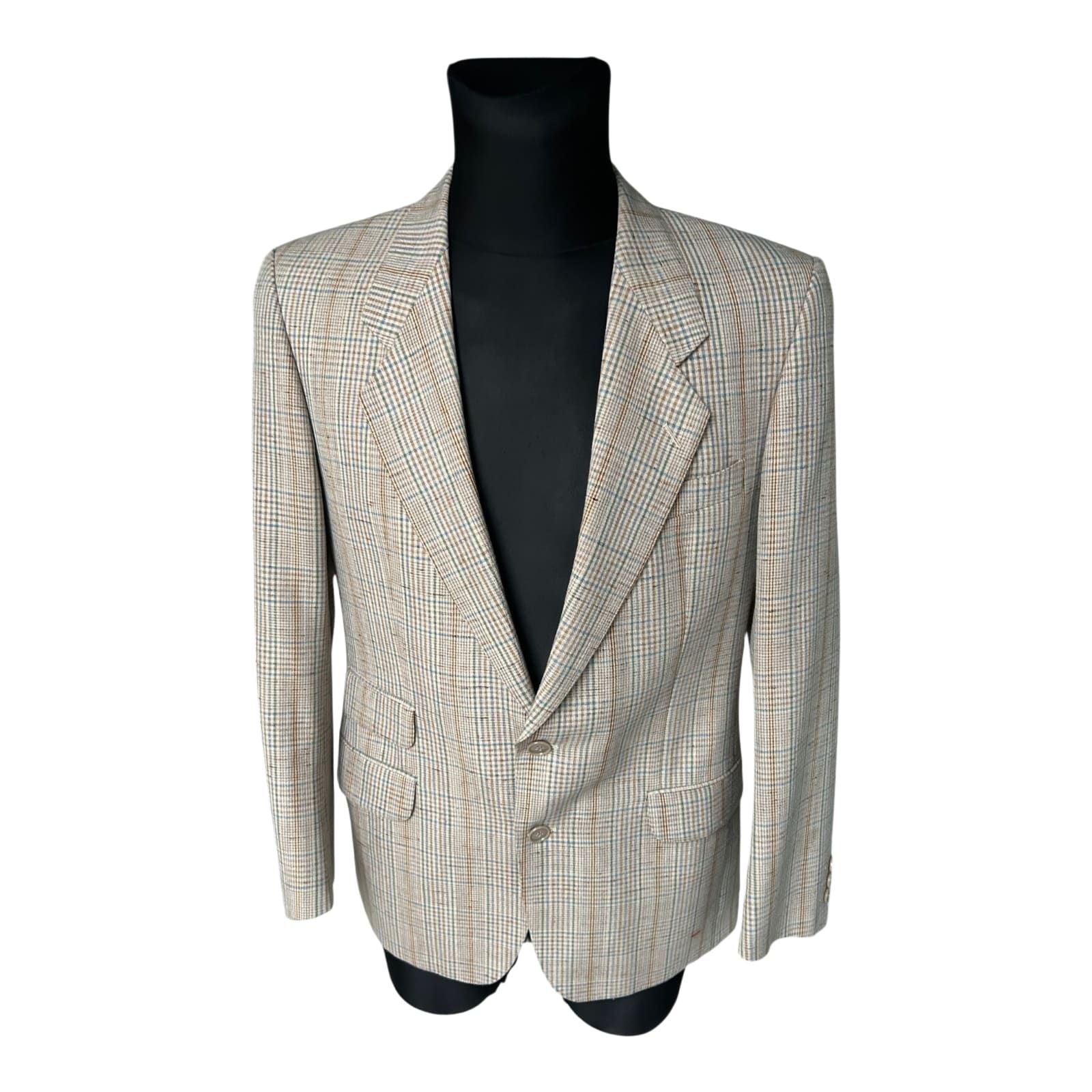 C&A Sakko Herren Gr 25 Beige Braun Karo Wolle Mohair Klassisch Elegant