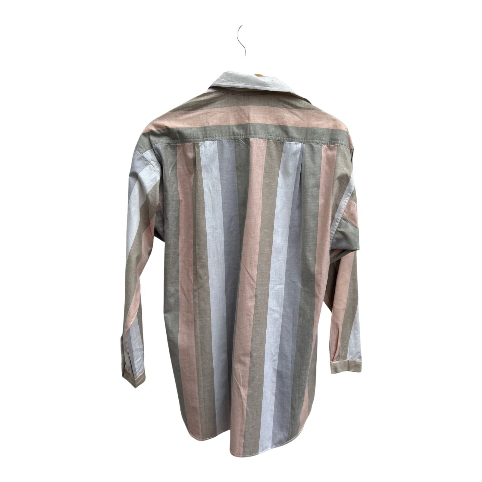 Vintage Bluse Damen Gr 36 Gestreift Langarm 100% Baumwolle Krempelärmel Mehrfarbig