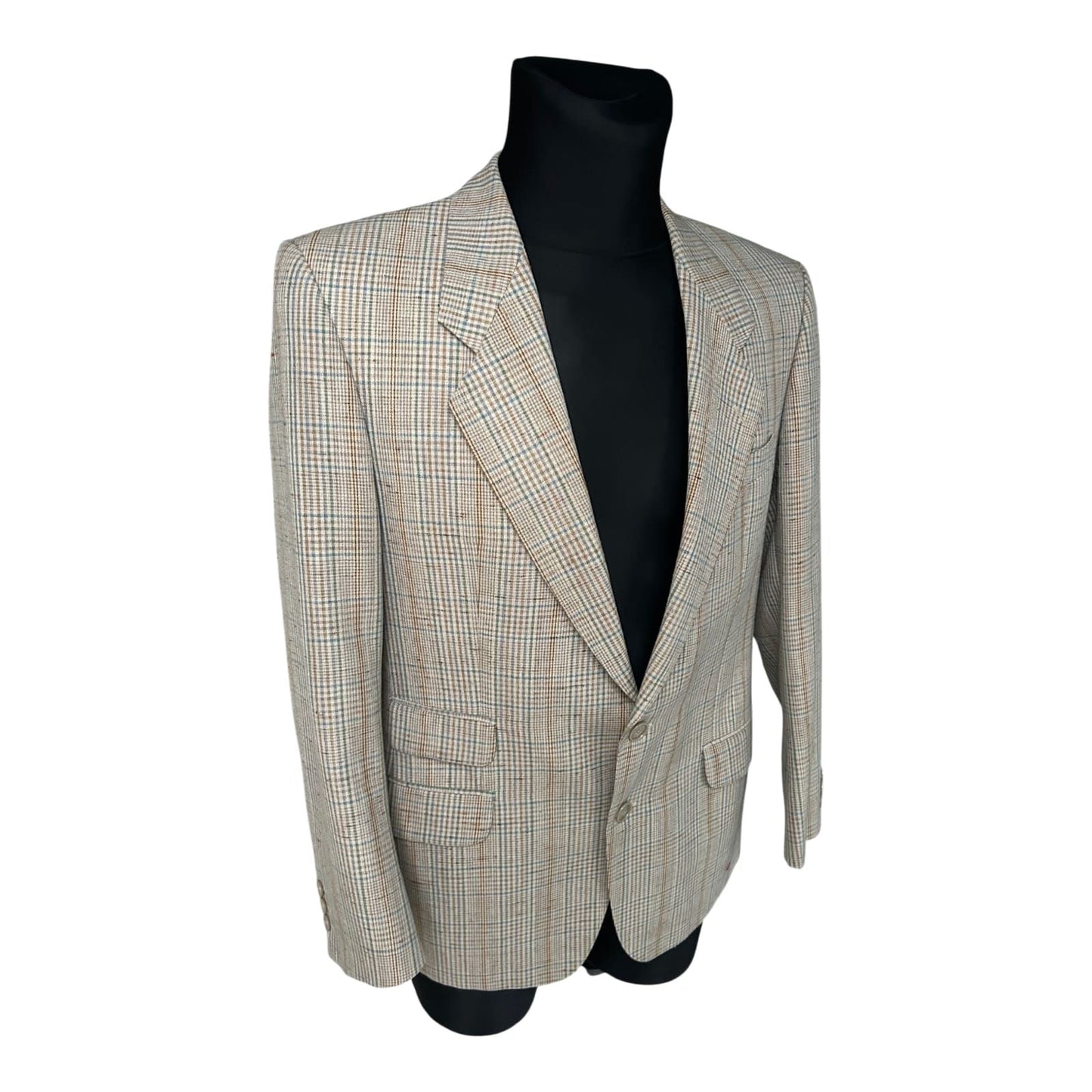 C&A Sakko Herren Gr 25 Beige Braun Karo Wolle Mohair Klassisch Elegant