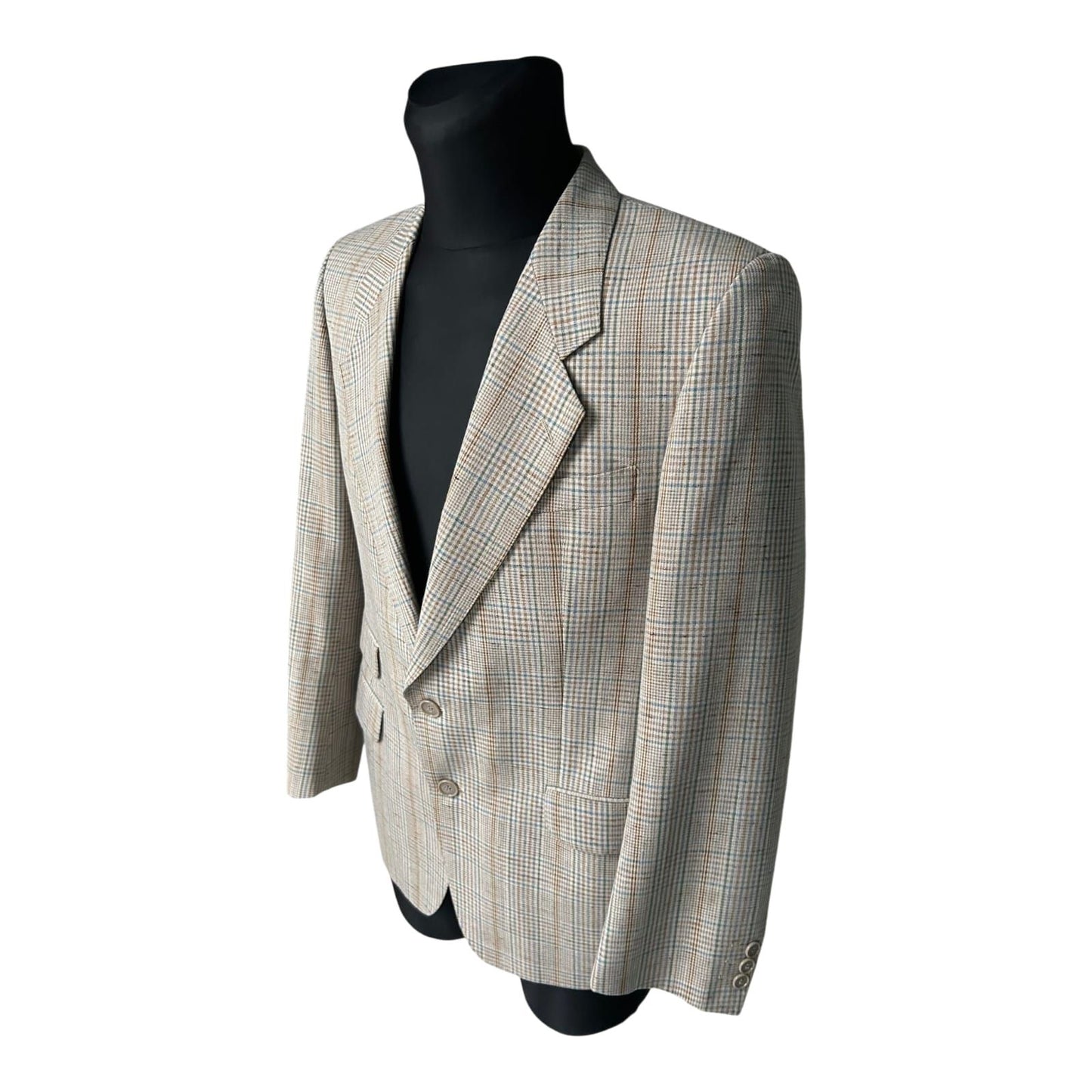C&A Sakko Herren Gr 25 Beige Braun Karo Wolle Mohair Klassisch Elegant