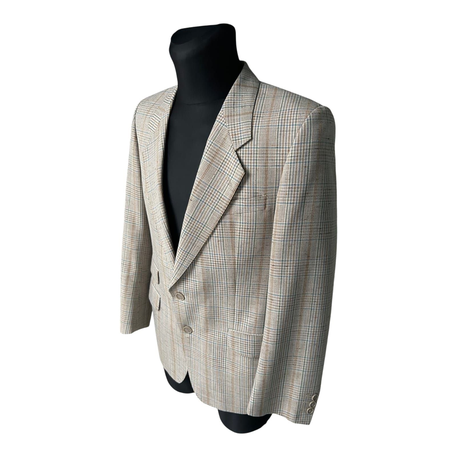 C&A Sakko Herren Gr 25 Beige Braun Karo Wolle Mohair Klassisch Elegant