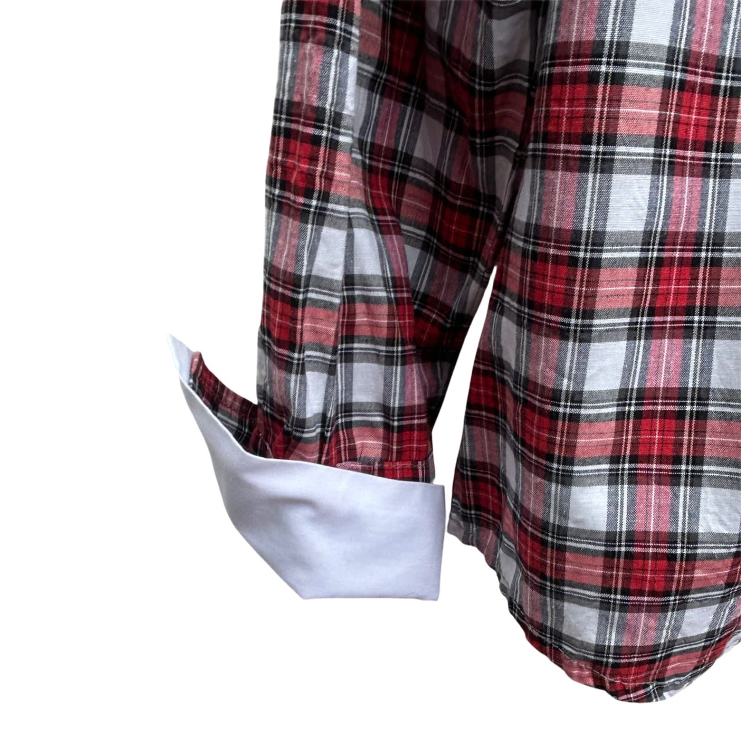 Biba Bluse Damen Gr 40 Kariert 100% Baumwolle Abnehmbarer Kragen Schal Rot Weiß