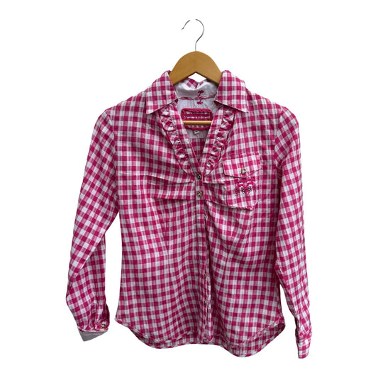 Stockerpoint Bluse Damen Gr 36 Karo Pink Weiß Baumwolle Rüschen Trachtenstil