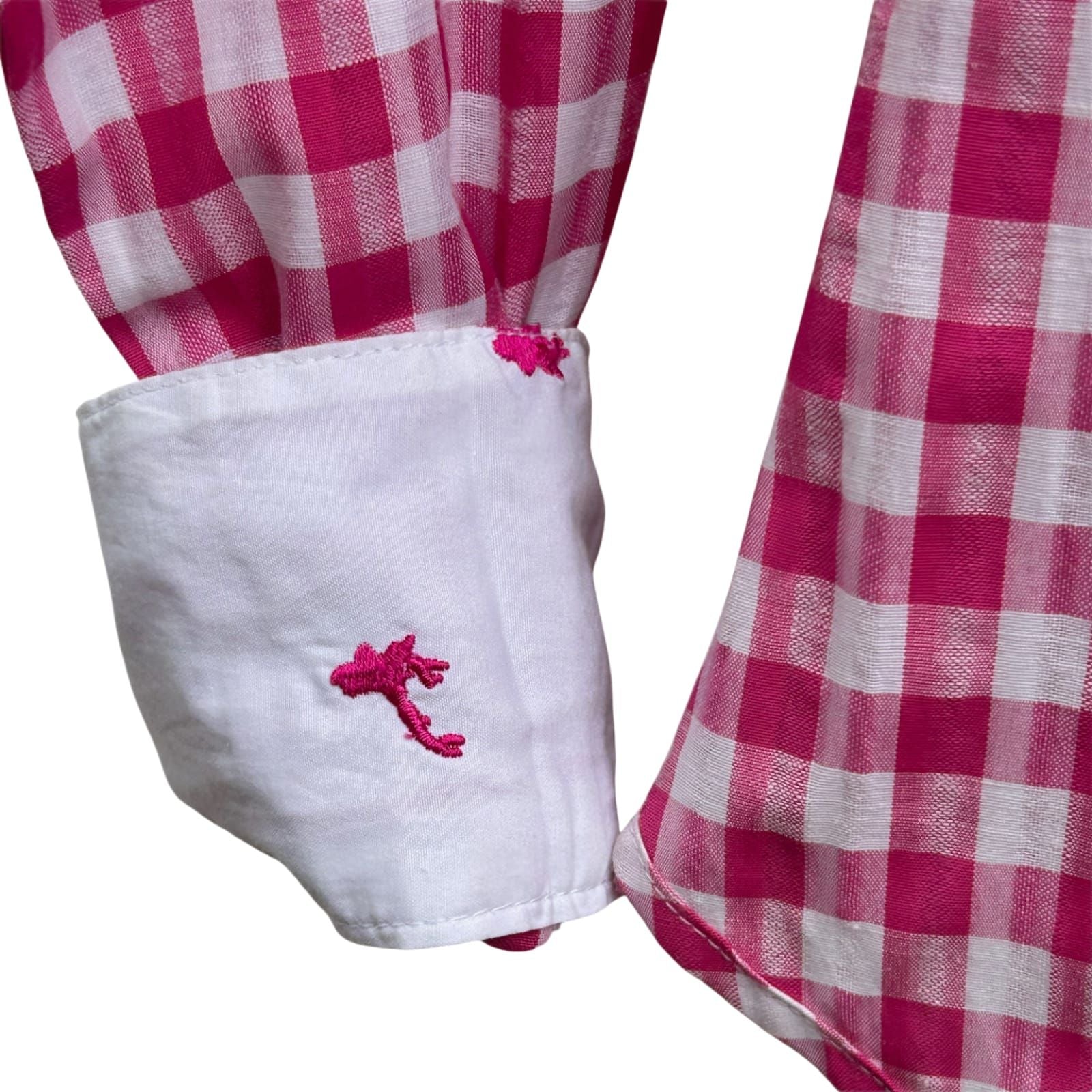 Stockerpoint Bluse Damen Gr 36 Karo Pink Weiß Baumwolle Rüschen Trachtenstil