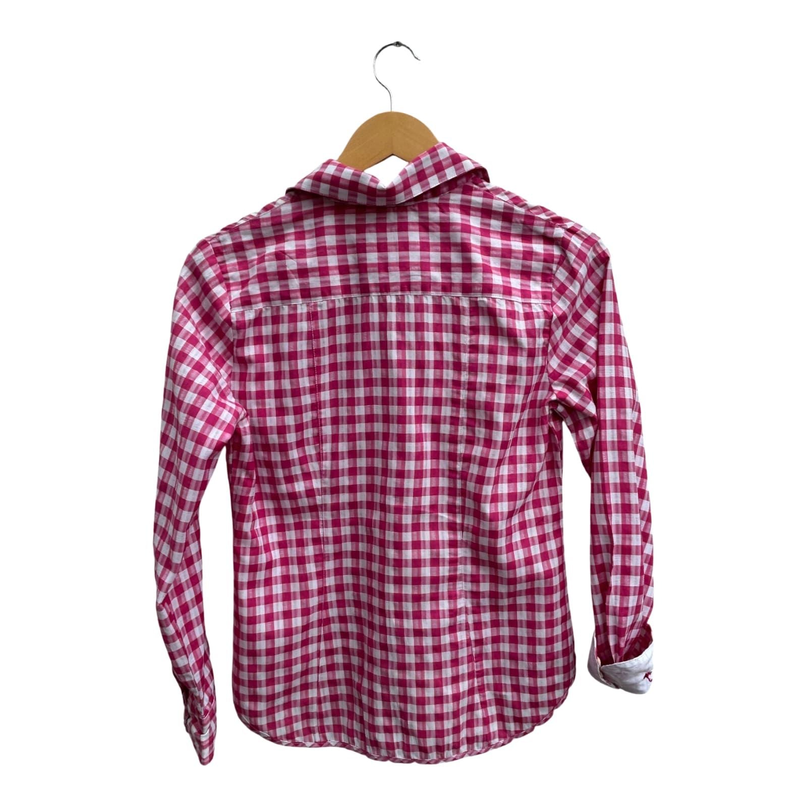 Stockerpoint Bluse Damen Gr 36 Karo Pink Weiß Baumwolle Rüschen Trachtenstil