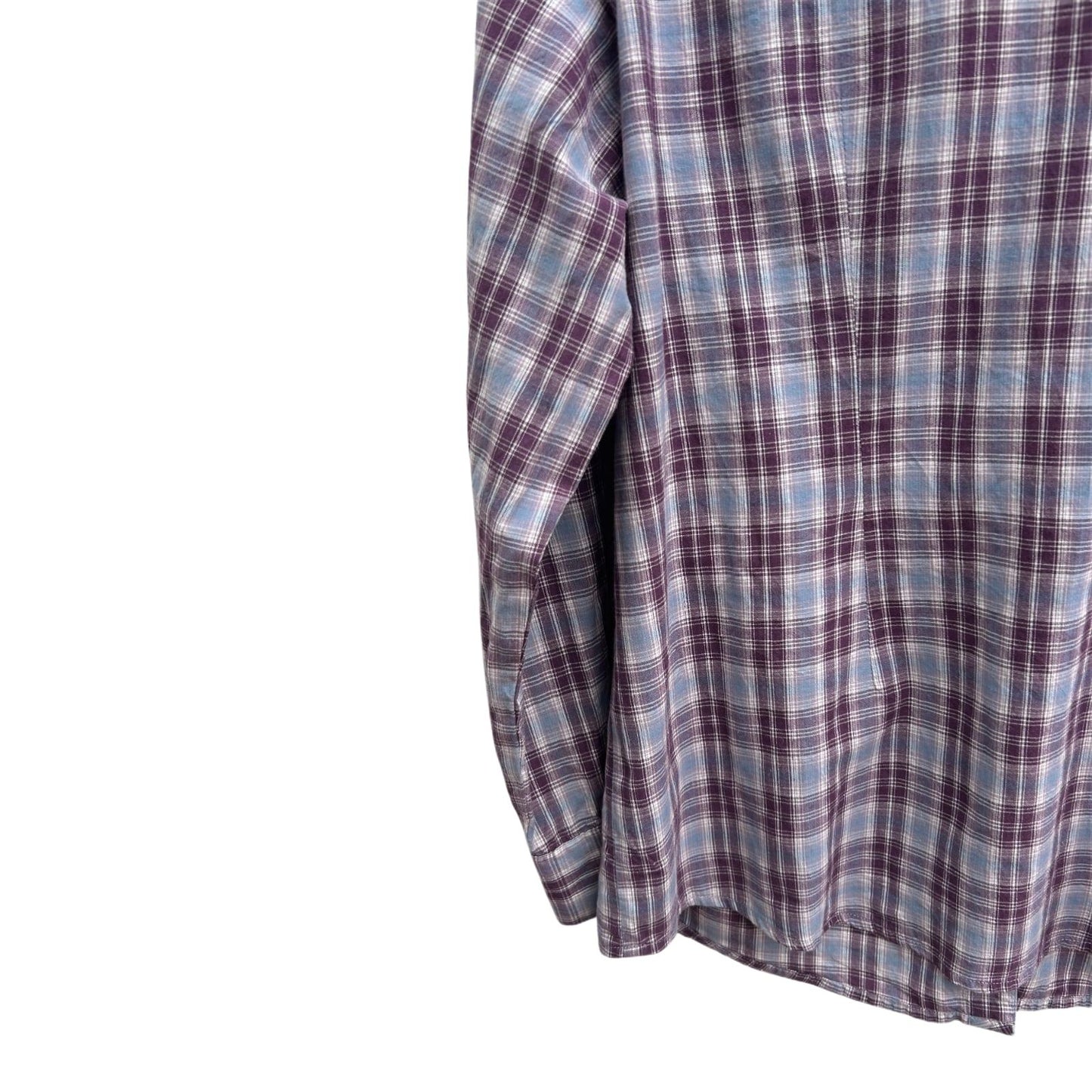 Laura Kent Bluse Damen Gr 46 Kariert 100% Baumwolle Langarm Lila Blau Rüschen
